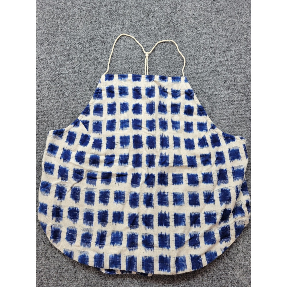 Free People Blue White Ikat Checkered Halter Top Racerback Small OB411848